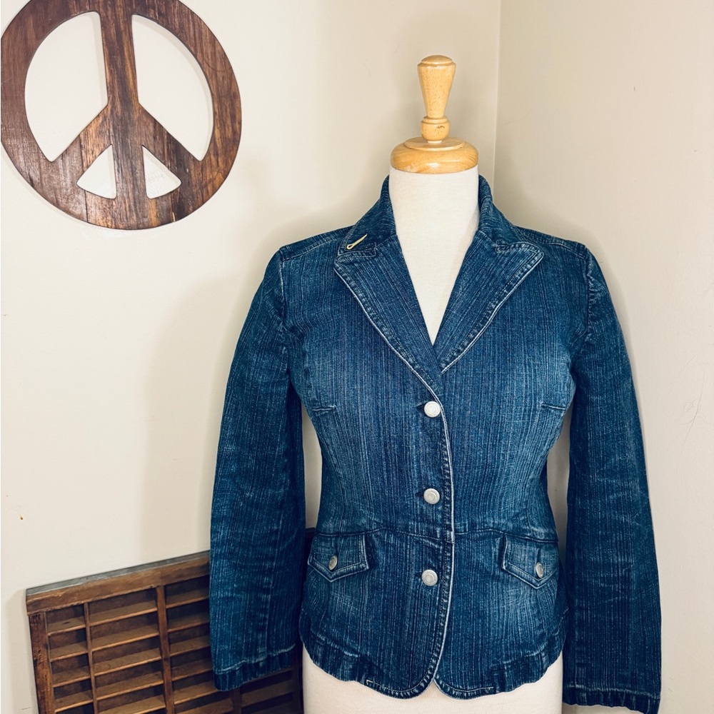 Ann Taylor LOFT Petites Jean Blazer Jacket Size 4P Button Down Pockets Notch